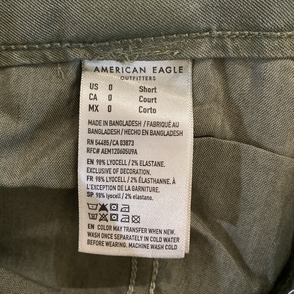 American Eagle High Rise Baggy Wide Leg Cargo Pants Olive Green‎ Size 0 Short - Picture 12 of 12